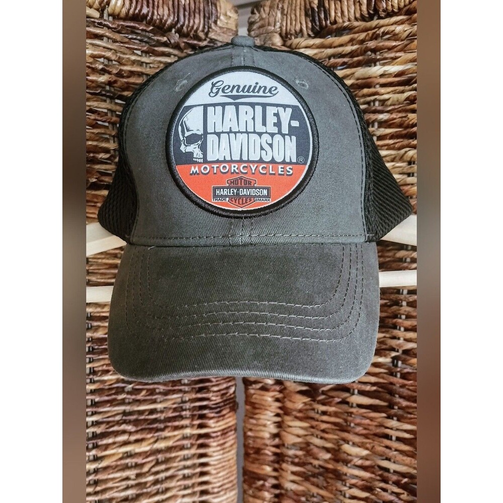 Authentic Harley Davidson Trucker Style skull patch Snapback Hat Cap